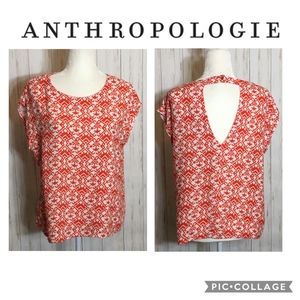 Anthropologie Everly Orange/White Open Back Blouse